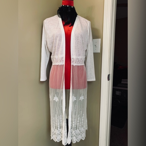 Sweaters - ALMOST FAMOUS WHITE LACE EMBELLISHED CARDIGAN